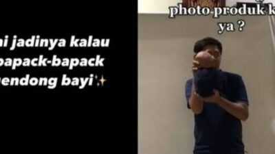 VIRAL, Aksi Bapak Gendong Bayi Bikin Teriak