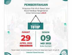 Hari Idul Fitri 2022, Layanan Poliklinik Rawat Jalan di RSUD Pandega Pangandaran Libur Sementara 29 April-8 Mei