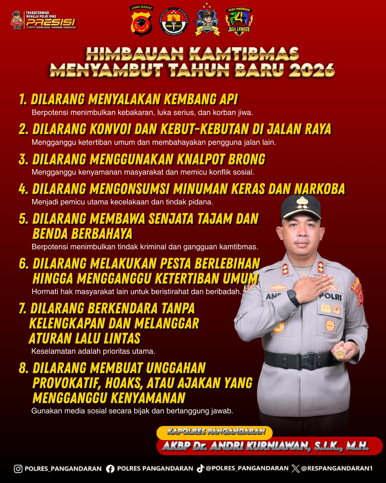 Polres Pangandaran Ajak Masyarakat Rayakan Tahun Baru 2026 Secara Aman dan Tertib